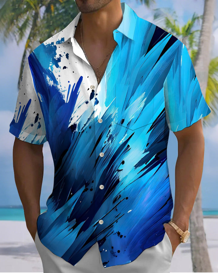 Alohadaddy® Casual Abstract Print Art Button Pocket Cardigan Men&
