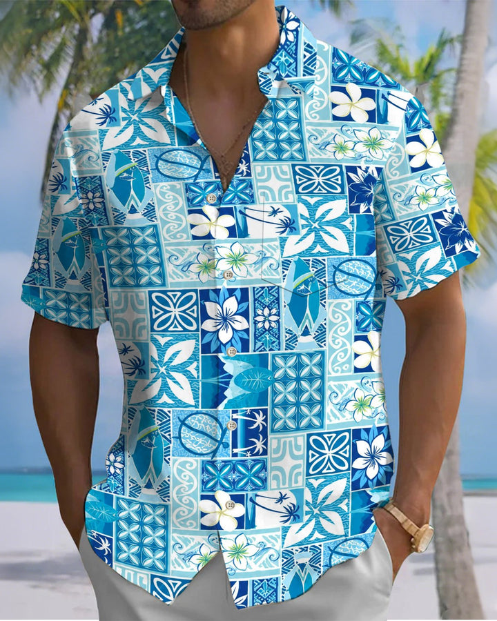 Alohadaddy® Hawaiian Floral Print Art Button Pocket Cardigan Men&