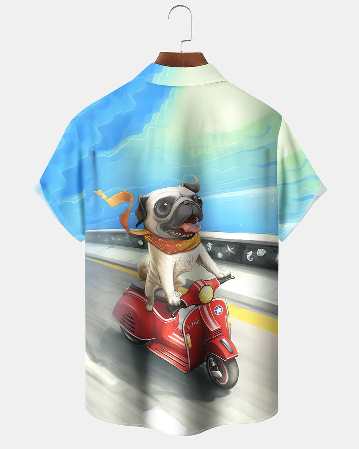 Alohadaddy® Casual Electric Bike Dog Print Art Cardigan with Buttons and Pockets for Men&