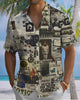 Alohadaddy® Men's Short-Sleeve Button-Down Cardigan Shirt with Pocket and Vintage Poster-Style Print