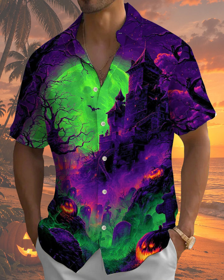 Alohadaddy® Holiday Halloween Graphic Print Button-Down Pocket Cardigan-Style Men&