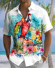 Alohadaddy® Men's Short-Sleeve Button-Down Shirt with Parrot Print Pocket and Cardigan-Style Front