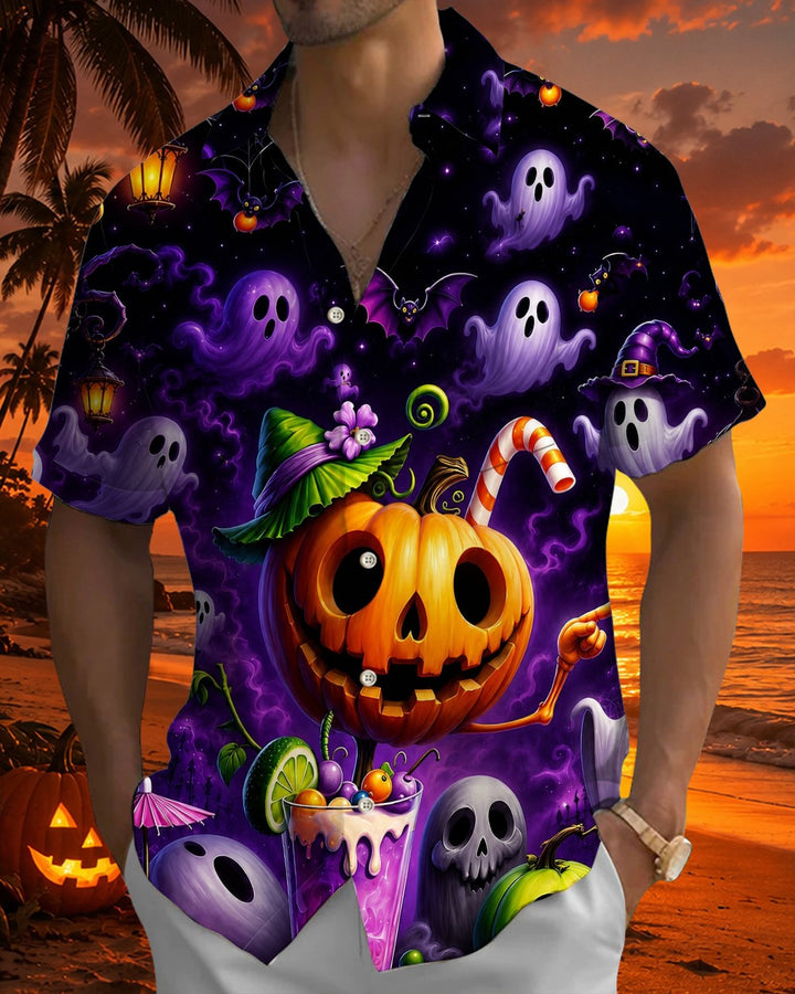 Alohadaddy® Holiday Halloween Graphic Print Button-Down Pocket Cardigan-Style Men&