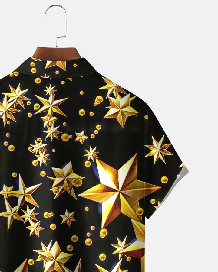Alohadaddy® Men’s Short-Sleeve Button-Down Shirt  Vintage-Style Star Print with Pocket