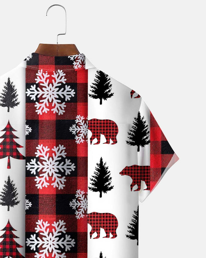 Alohadaddy® Men’s Short-Sleeve Button-Down Shirt  Holiday/Christmas Snowflake Print with Pocket
