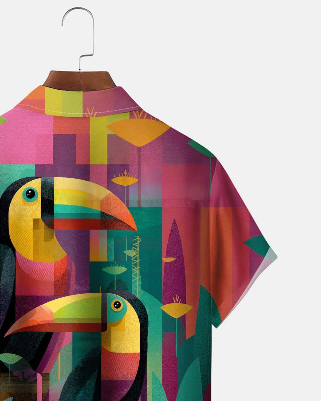 Alohadaddy® Men’s Short-Sleeve Button-Down Shirt  Vintage-Style Geometric Parrot Print with Pocket
