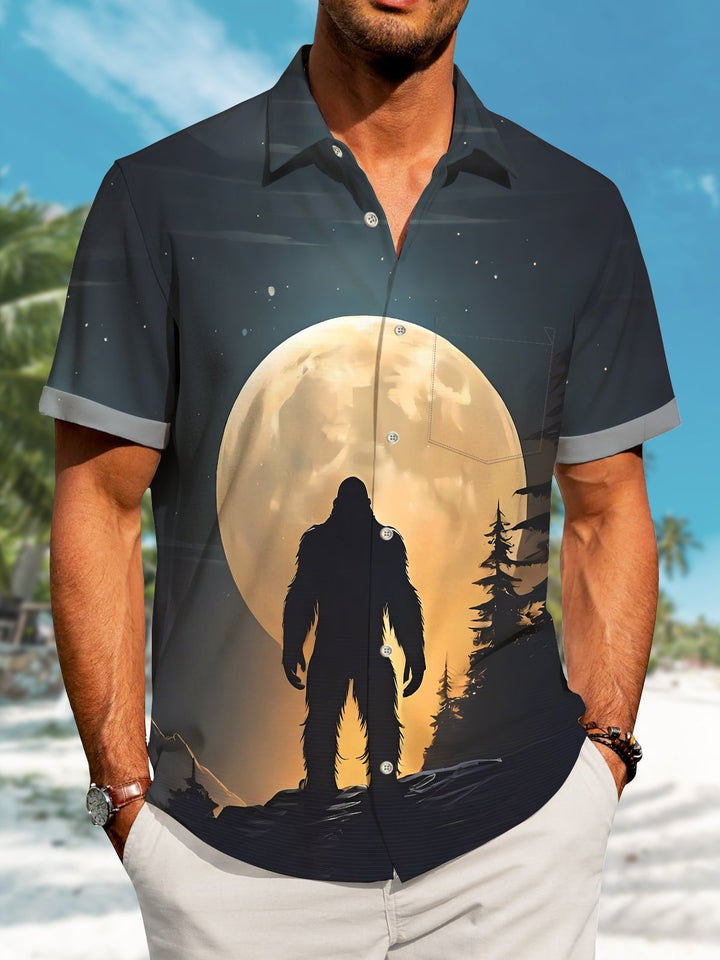 Alohadaddy Hawaii Vintage Bigfoot Sunset Silhouette Print Art Buttons Stretch Large Size Men&