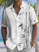 Alohadaddy Hawaiian Casual Bamboo Stripe Texture Painting Art Button Cardigan Pockets Large Size Long Polyester Short Sleeve Shirt