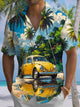 Alohadaddy Hawaii Casual Car Palm Trees Print Art Button Pocket Cardigan Stretch Large Size Short Sleeve Shirt