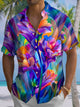 Alohadaddy Casual Everyday Hawaiian Geometric Flowers Blocked Art Print Polyester Pocket Cardigan Stretch Long Oversized Short Sleeve Shirt
