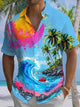 Alohadaddy® Casual Beach Vacation Abstract Art Print Art Chest Pocket Large Size Long Hawaiian Men's Short Sleeve Shirt