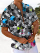 Alohadaddy® Geometric Triangle Art Print Moisture Wicking Chest Pocket Stretch Oversized Hawaiian Shirt