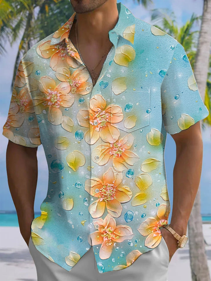 Alohadaddy® Hawaiian Flowers Print Chest Pocket Mens Short Sleeve Shirt Big &amp; Tall