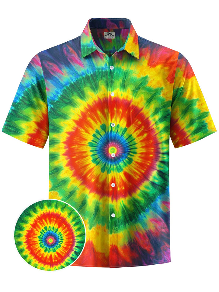 Alohadaddy® Vintage Abstract Tie Dye Texture Print Art Chest Pocket Men Short Sleeve Shirt Big &amp; Tall