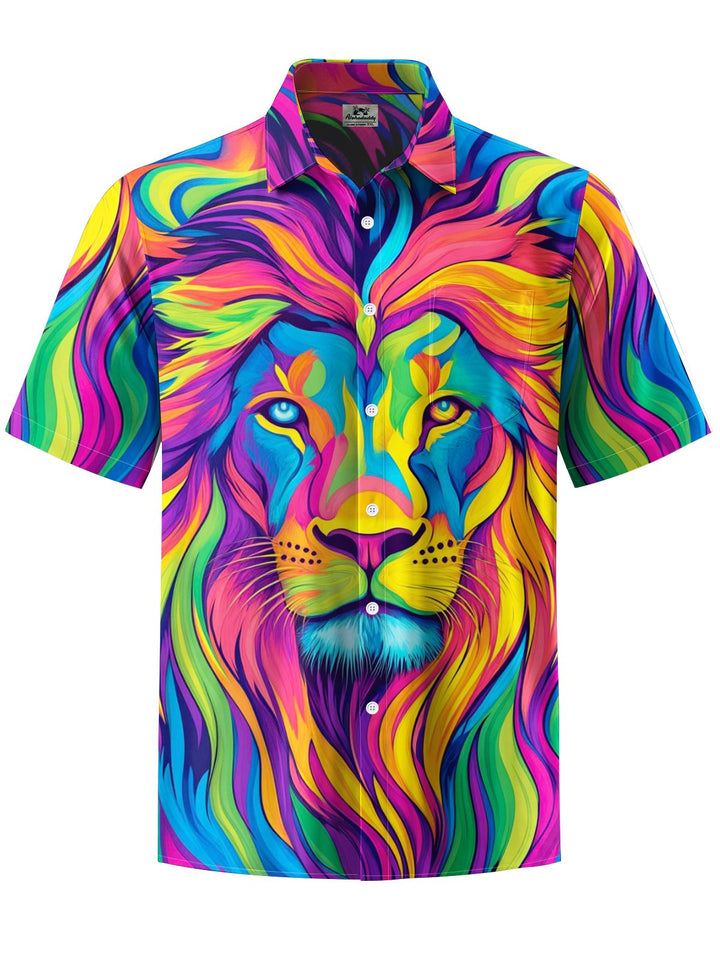 Alohadaddy® Vintage Lion Art Print Chest Pocket Moisture Wicking Men&