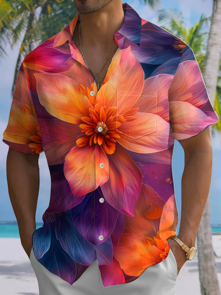 Alohadaddy® Vintage Floral Art Print Moisture Wicking Chest Pocket Mens Short Sleeve Shirt Big &amp; Tall