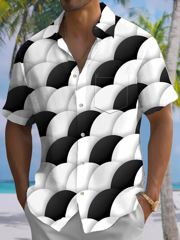 Alohadaddy® Casual Geometric Art Print Chest Pocket Men&