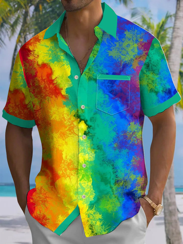 Alohadaddy® Hawaiian Abstract Art Print Chest Pocket Mens Short Sleeve Shirts Big &amp; Tall