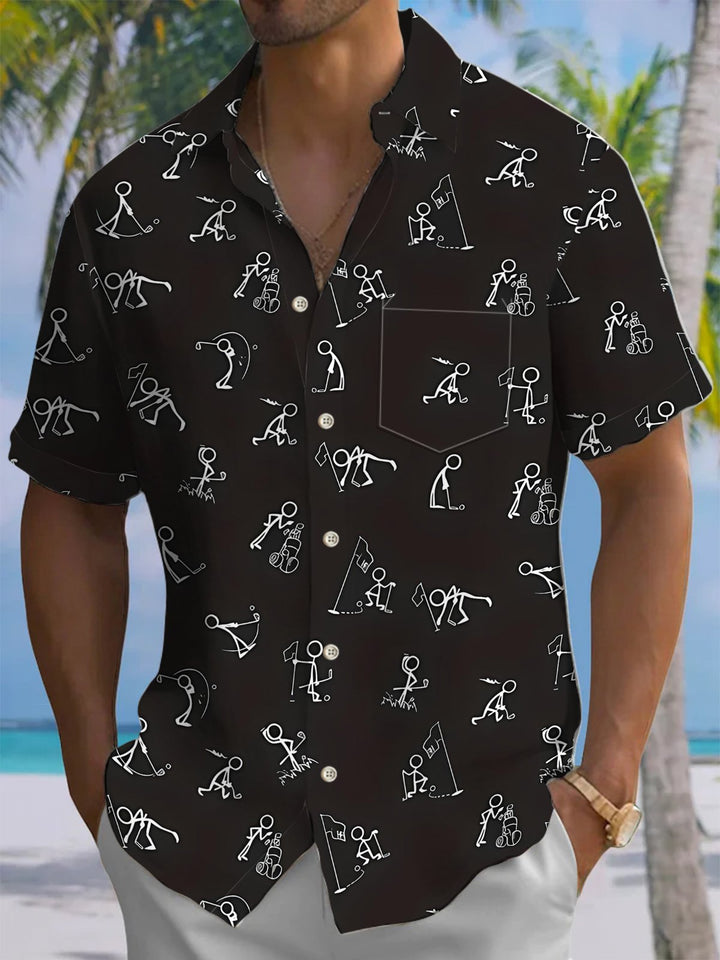 Alohadaddy® Casual Golf Art Print Chest Pocket Men&