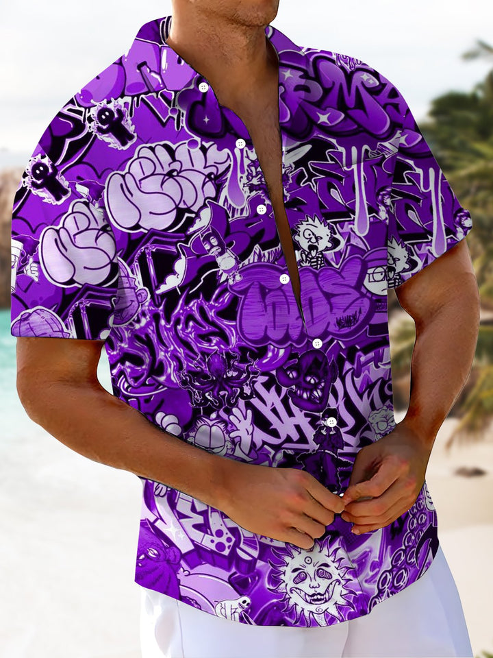 Alohadaddy® Vintage Graffiti Art Print Chest Pocket Men&