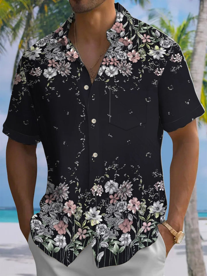 Alohadaddy® Casual Floral Art Print Chest Pocket Men&