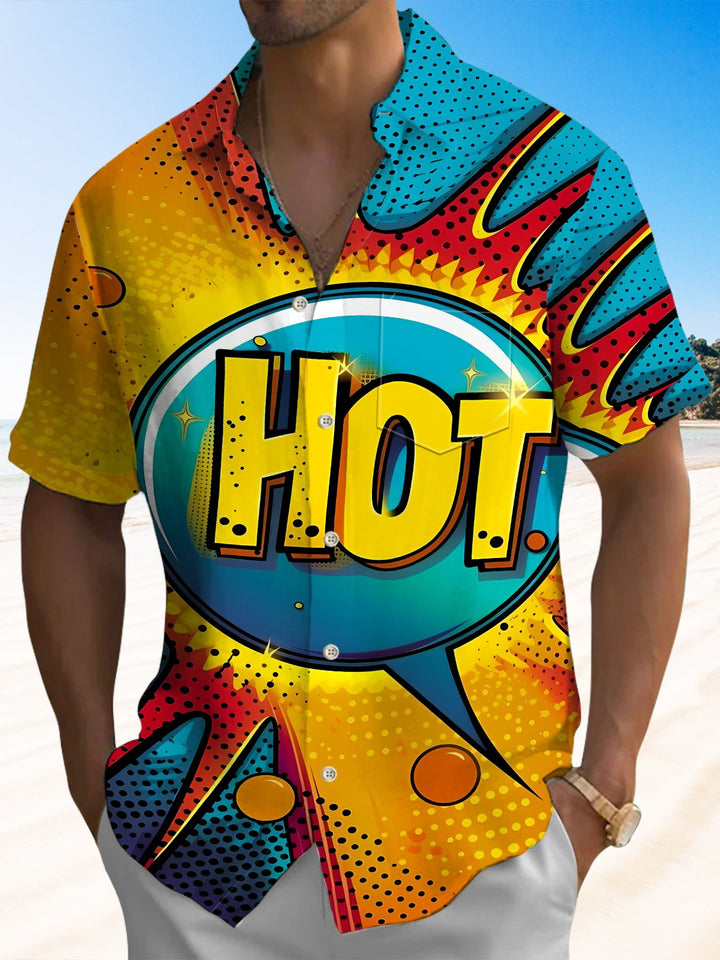 Alohadaddy® Casual Graffiti Lettering Print Art Chest Pocket Men&
