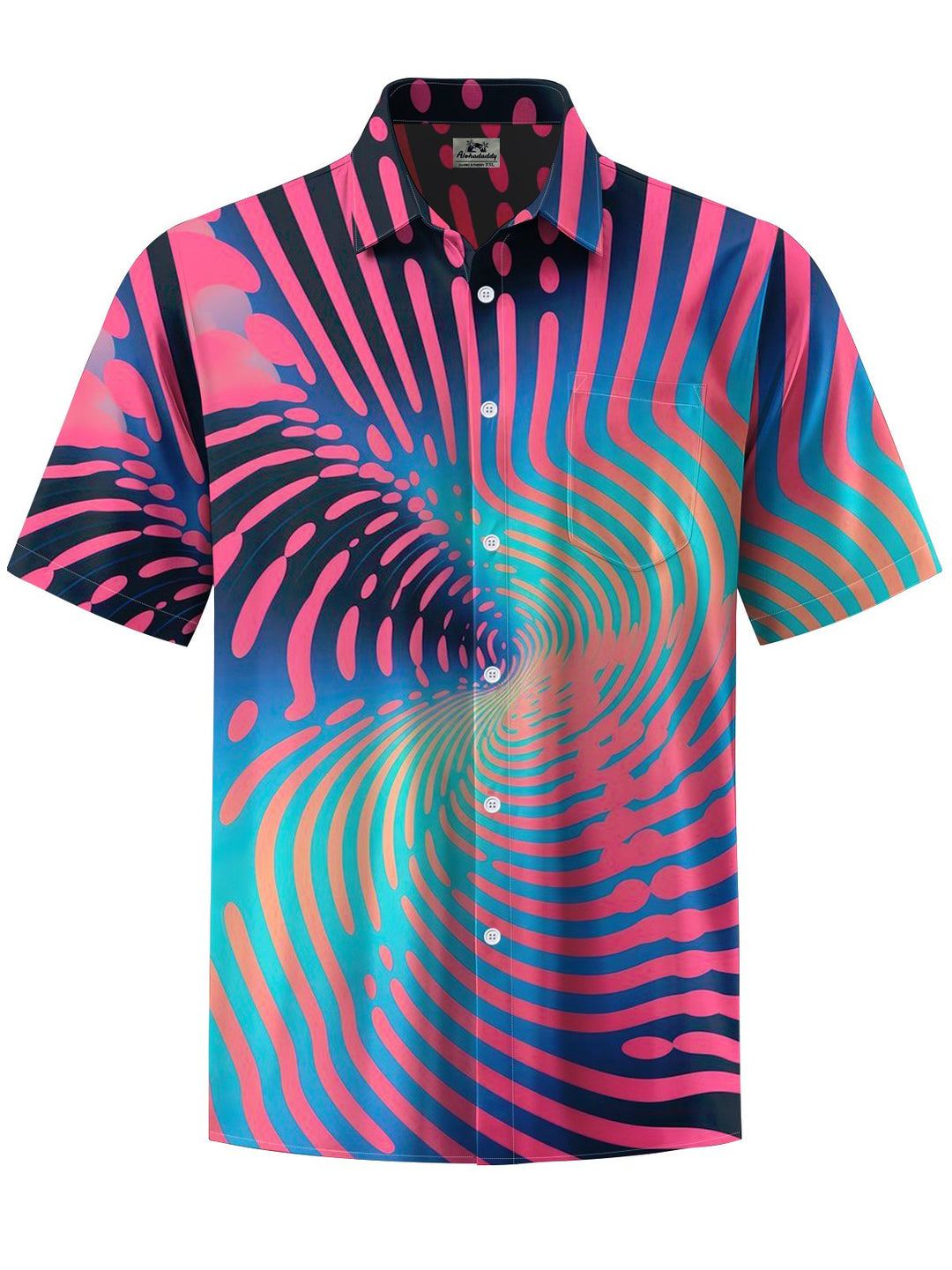 Alohadaddy® Casual Stripe Geometric Contrast Art Print Chest Pocket Men&