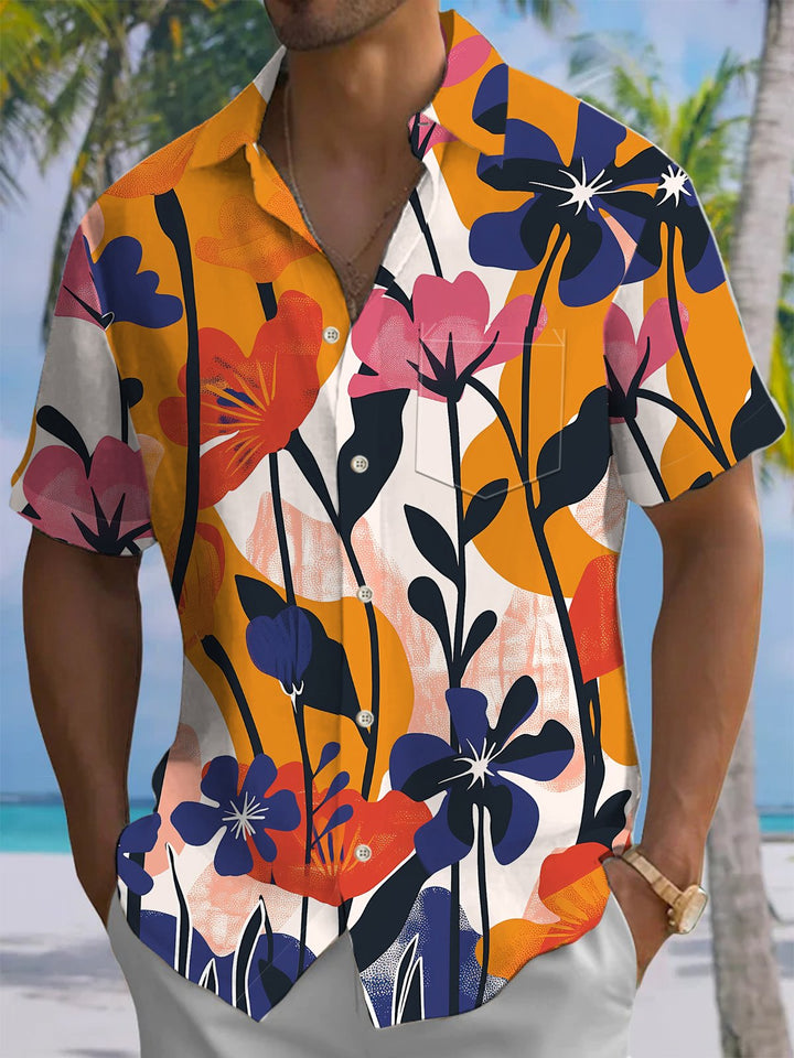 Alohadaddy® Hawaiian Floral Art Print Chest Pocket Men&