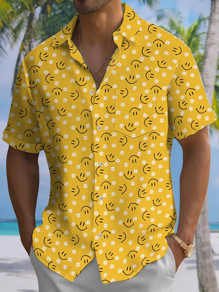 Alohadaddy® Hawaiian floral smiley face print with pockets for men&