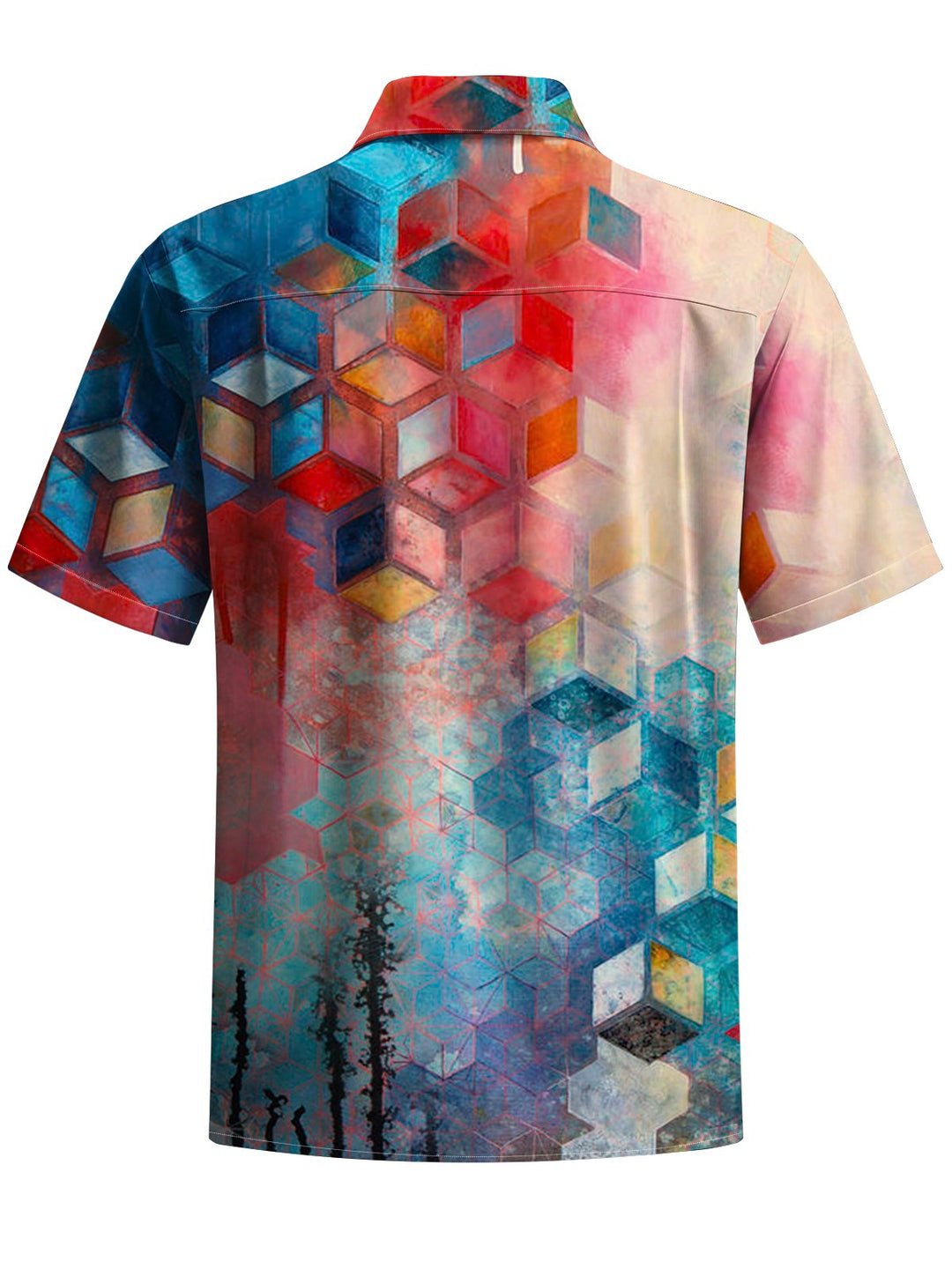 Alohadaddy® Casual Geometric Art Print Chest Pocket Stretch Men&