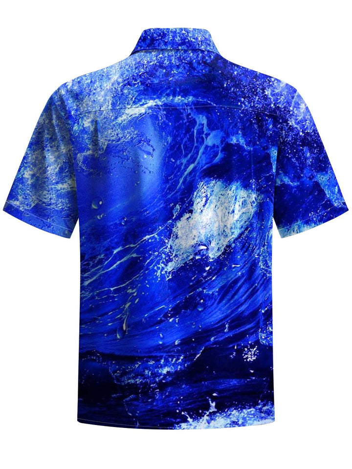 Alohadaddy® Casual Wave Art Print Chest Pocket Stretch Men&