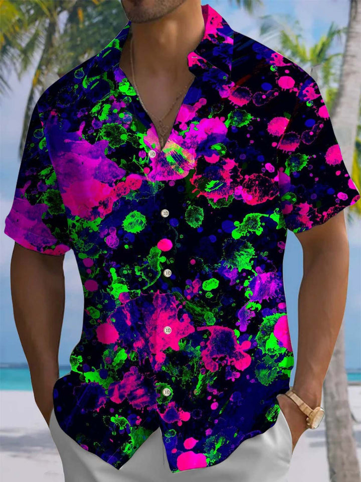 Alohadaddy® Retro Abstract Art Print Chest Pocket Stretch Men&