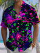 Alohadaddy® Retro Abstract Art Print Chest Pocket Stretch Men's Short Sleeve Shirt Big & Tall