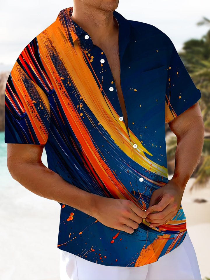 Alohadaddy® Vintage Geometric Abstract Art Print Chest Pocket Men&