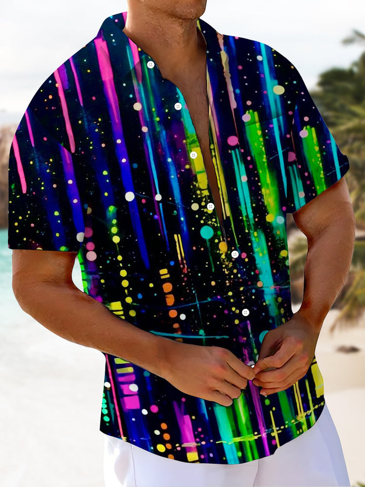 Alohadaddy® Casual Stripe Art Print Chest Pocket Men&