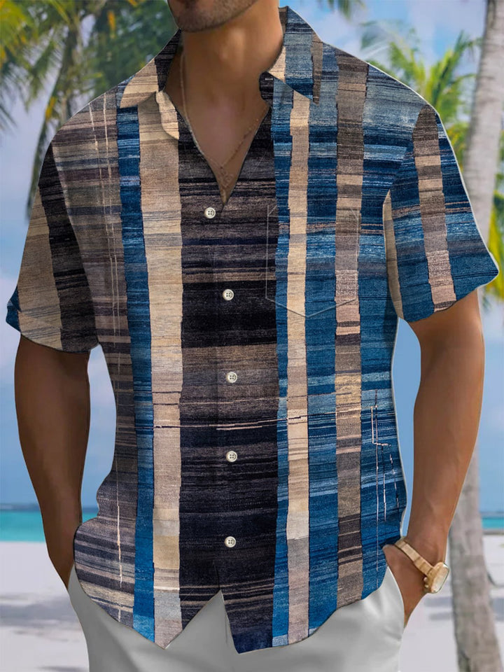 Alohadaddy® Vintage Stripe Geometric Art Print Chest Pocket Men&