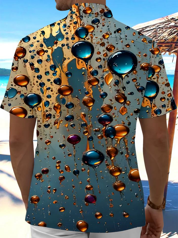 Alohadaddy® Casual Water Bead Geometric Art Print Chest Pocket Mens Short Sleeve Shirt Big &amp; Tall