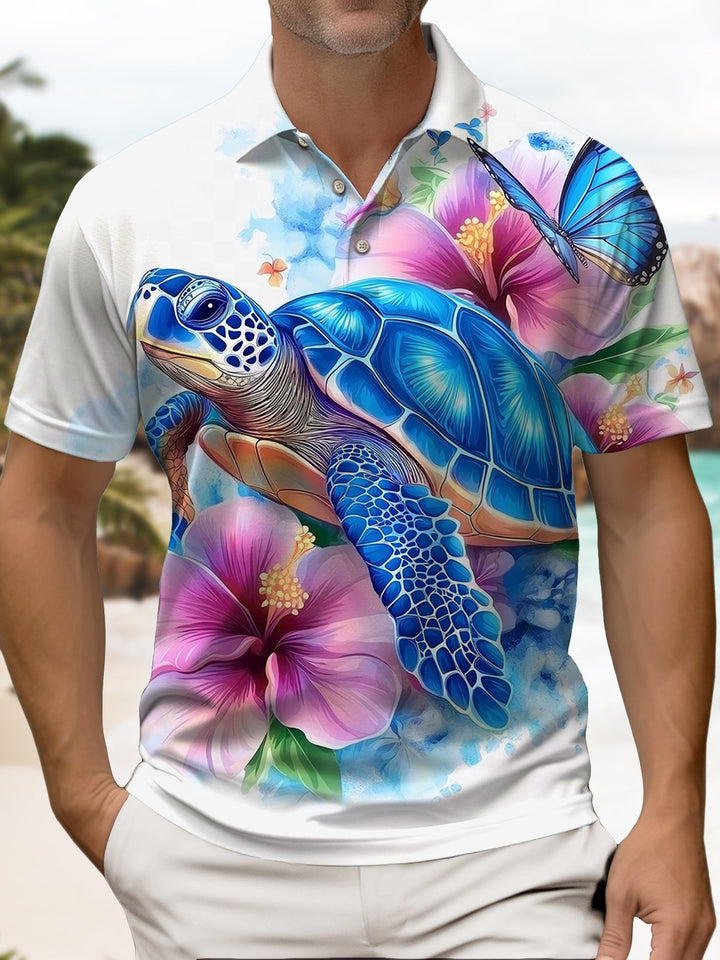 Alohadaddy® Hawaiian Sea Turtle Flower Art Print Men&