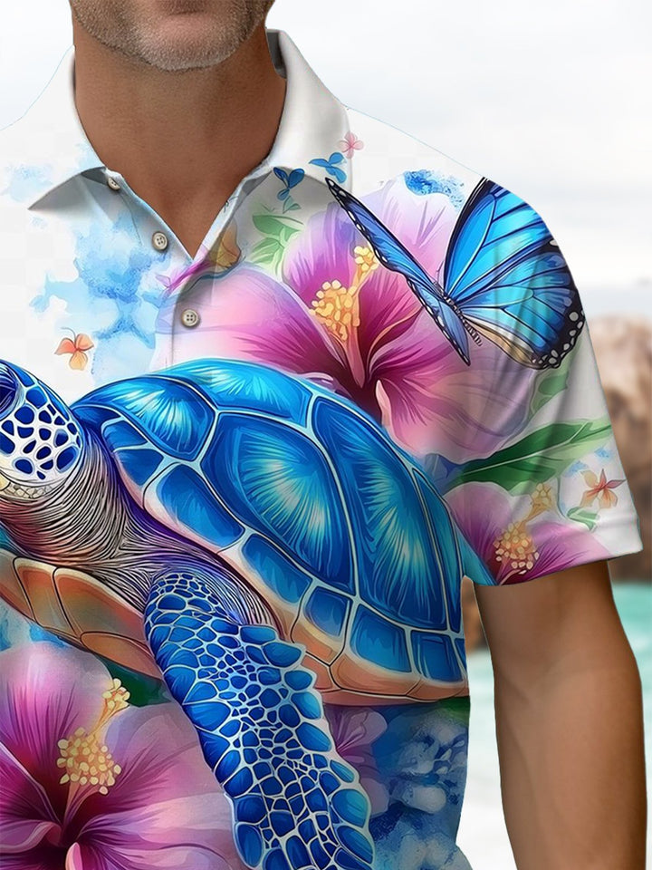 Alohadaddy® Hawaiian Sea Turtle Flower Art Print Men&