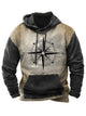 Alohadaddy Men's Vintage Compass Contrast Print Drawstring Hoodie