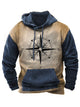 Alohadaddy Men's Vintage Compass Contrast Print Drawstring Hoodie