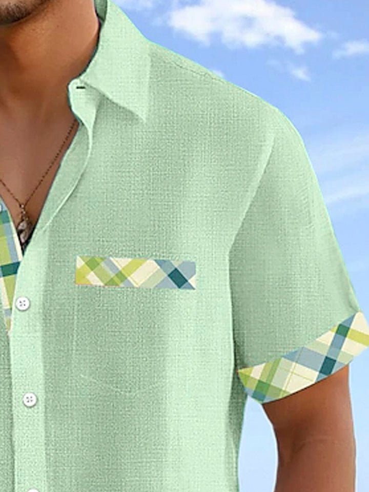 Alohadaddy® Hawaiian Retro Plaid Stitching Print Men&
