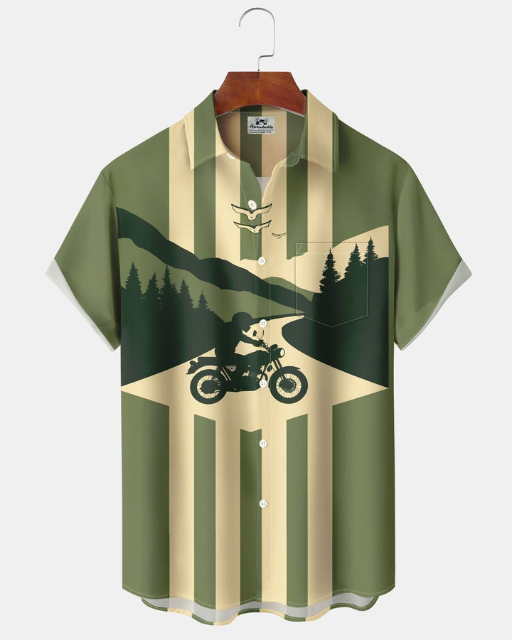 Alohadaddy® Casual Motorcycle Landscape Print Men&