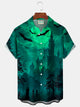 Alohadaddy® Halloween Castle Bat Print Men's Button Pocket Short Sleeve Shirt Big & Tall
