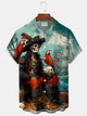 Alohadaddy® Vintage Nautical Pirate Parrot Print Men's Button Pocket Short Sleeve Shirt Big & Tall