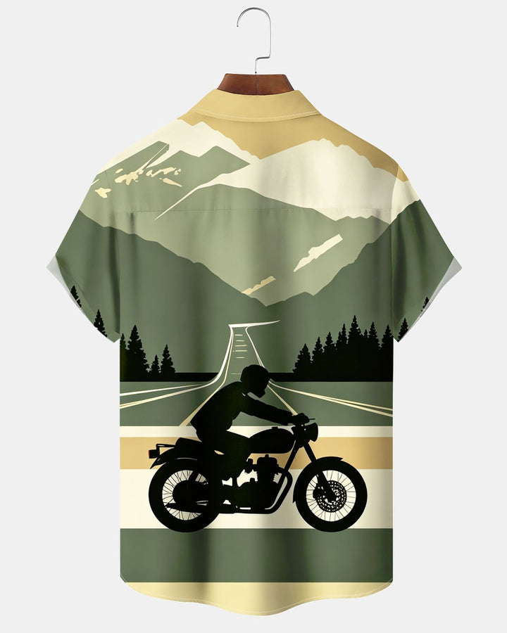 Alohadaddy® Casual Motorcycle Landscape Print Men&