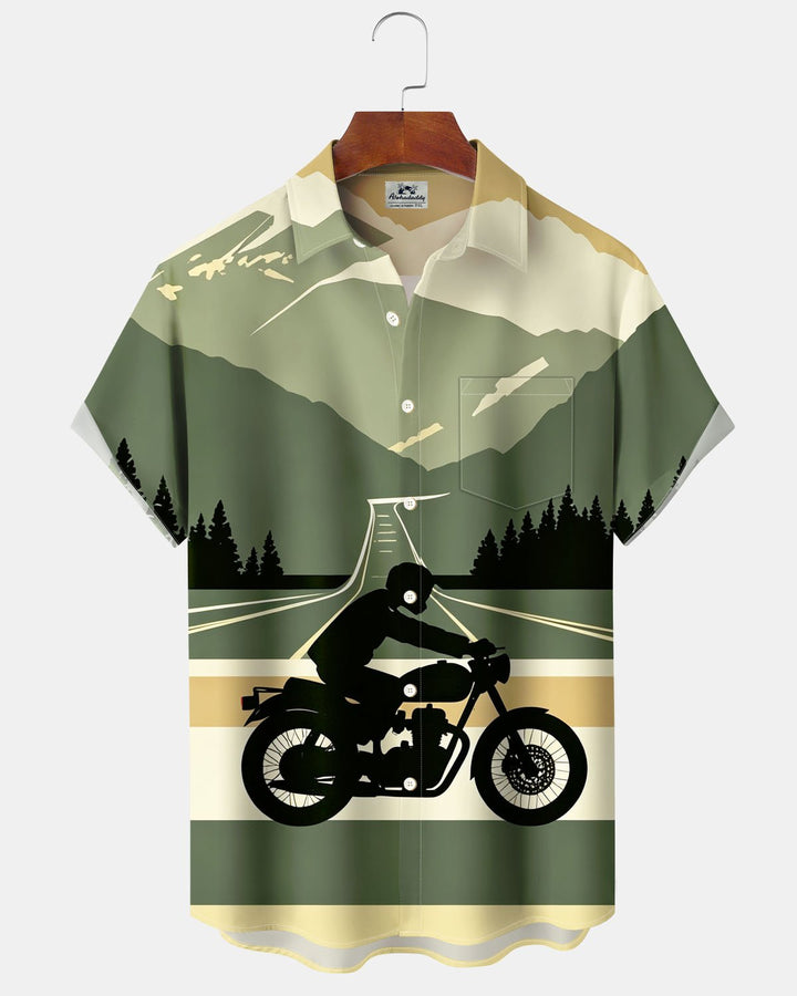 Alohadaddy® Casual Motorcycle Landscape Print Men&