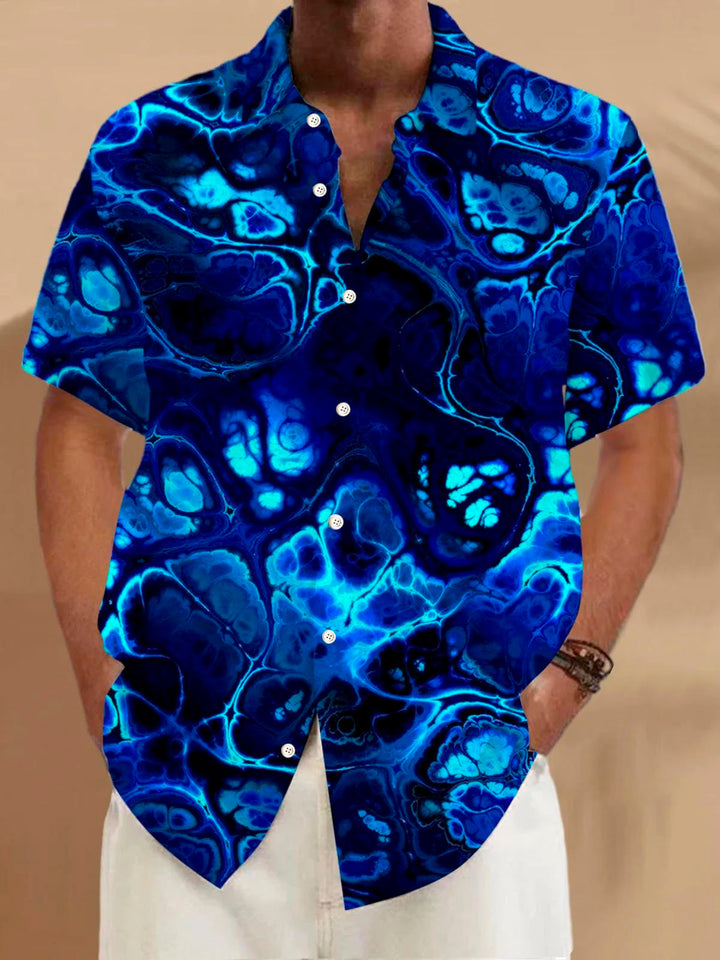 Camisa de manga corta con bolsillo abotonado y estampado en degradado 3D de arte retro para hombre de Alohadaddy