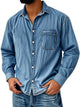 Alohadaddy® Solid Denim Washed Print Men's Button Pocket Long Sleeve Shirt Big & Tall
