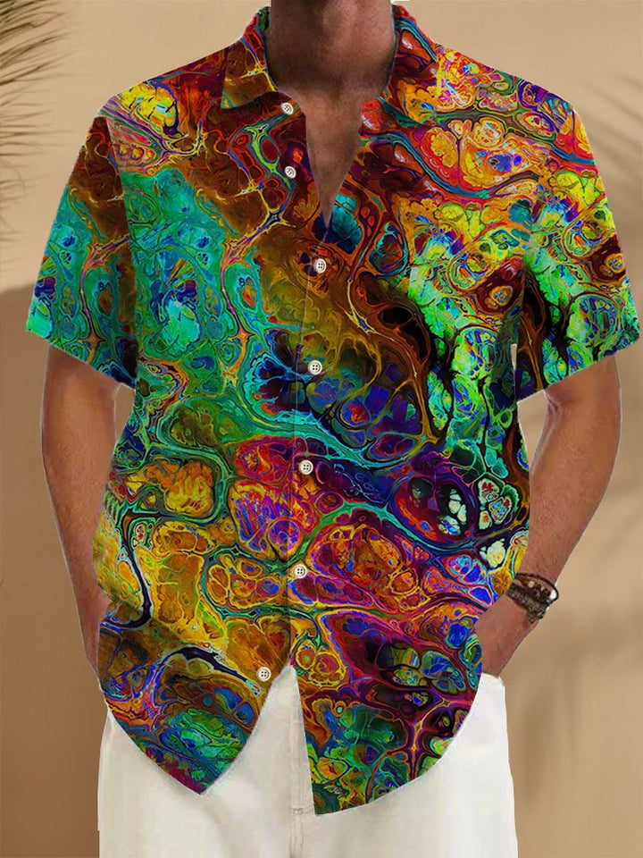Camisa de manga corta con bolsillo abotonado para hombre con estampado de arte geométrico abstracto retro Alohadaddy